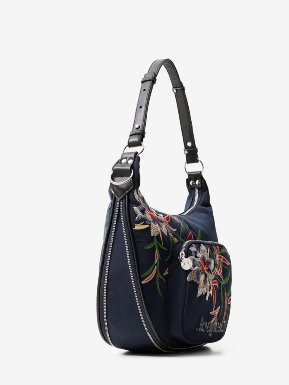 Desigual Siberia Floral Embroidered Shoulder Crossbody Bag Navy Blue Boho Bag - Picture 2 of 16
